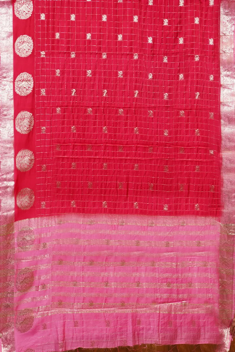 Rani Pink Semi Raw Silk Saree with Lavender Zari Border