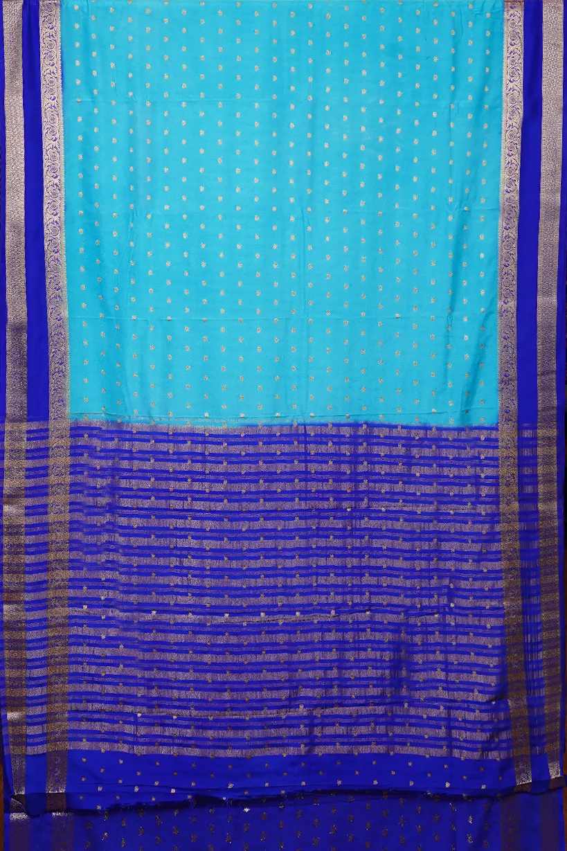 Aqua Blue Semi Mysore Silk Saree
