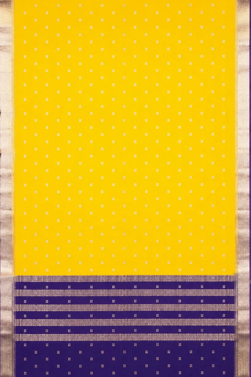 Mustard Yellow Semi Raw Silk Saree with Royal Blue Zari Border