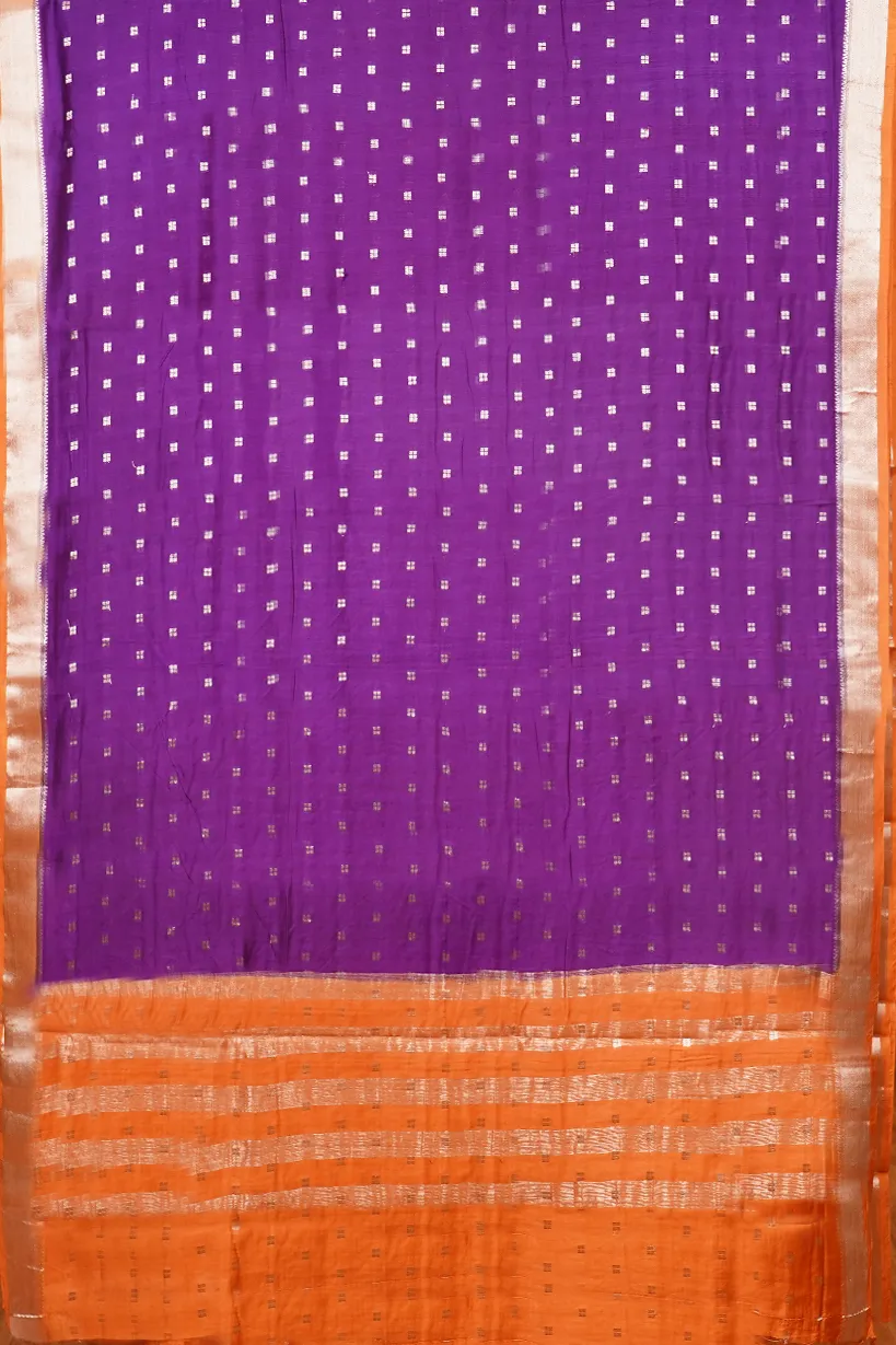 Royal Purple Semi Raw Silk Saree with Orange Zari Border