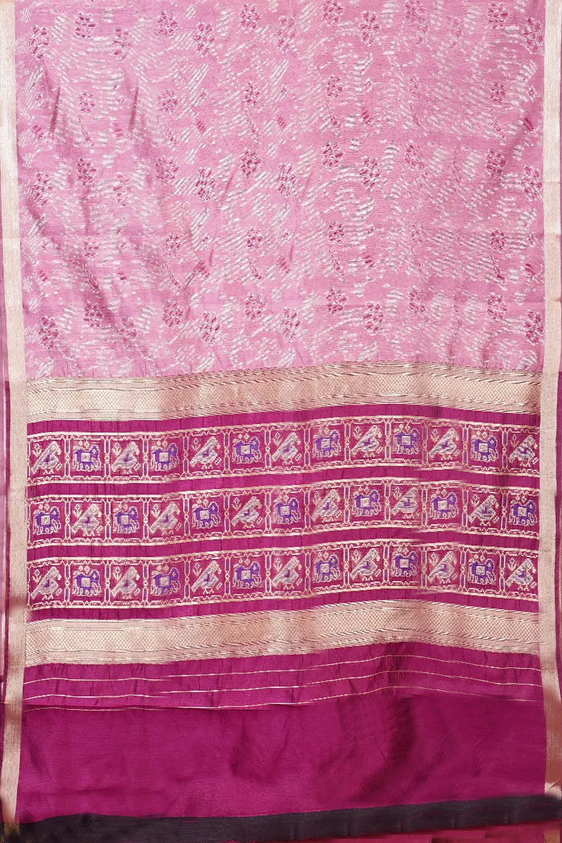 Pastel Pink Semi Raw Silk Saree with Heritage Woven Border