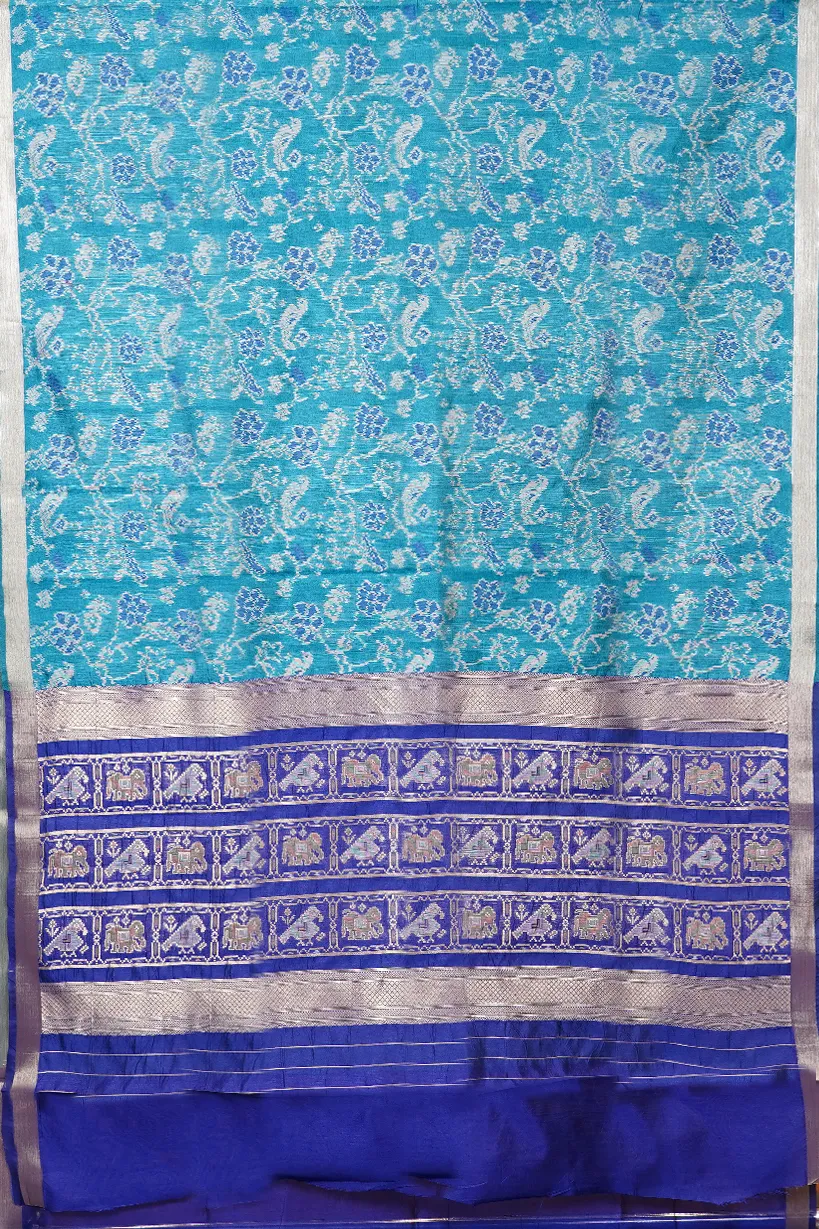 Aqua Blue Semi Raw Silk Saree with Heritage Woven Border