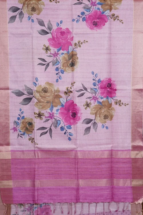 Blush Pink Garden Floral Semi Tussar Silk Saree