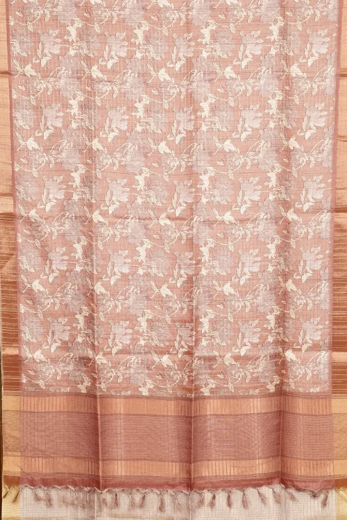 Dusty Peach Allover Floral Semi Tussar Saree