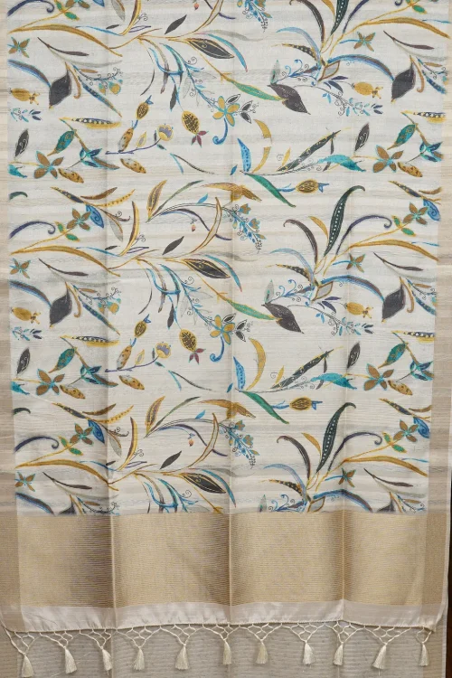 Ivory Multicolor Floral Semi Tussar Saree