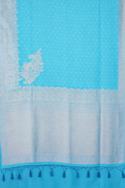 Aqua Blue Zari Butta Saree with Intricate Floral Border