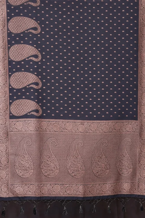 Midnight Black Zari Butta Saree with Bold Floral Pallu