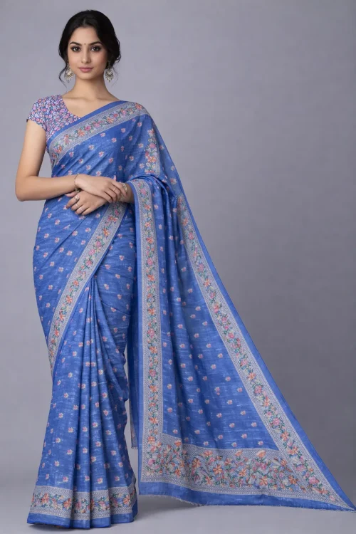 Royal Blue Semi Tussar Embroidered Saree