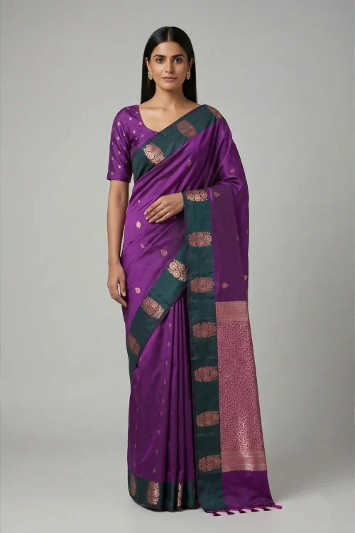 Magenta & Dark Green Semi Soft Silk Saree