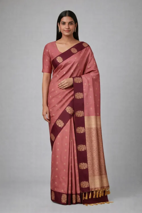 Anjoor & Maroon Semi Soft Silk Saree