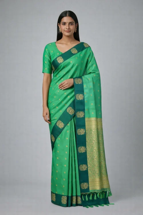 Parrot Green & Teal Green Semi Soft Silk Saree