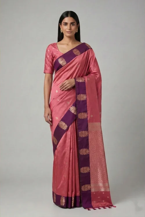 Peach & Onion Pink Semi Soft Silk Saree