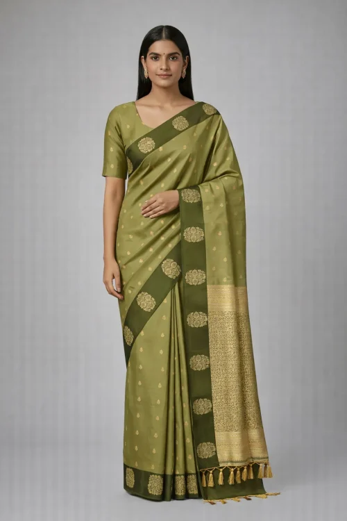 Pista Green & Moss Green Semi Soft Silk Saree