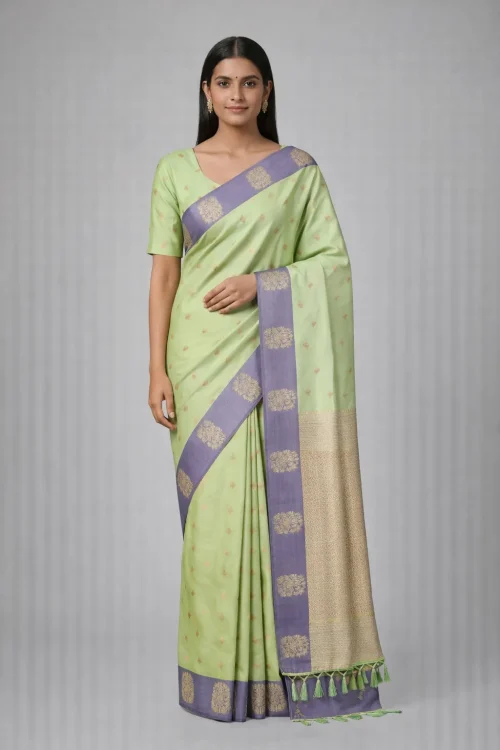 Pista Green & Grey Semi Soft Silk Saree