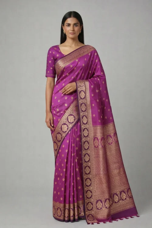 Peach & Wine Semi Soft Silk Saree – Soft Glow, Strong Presence