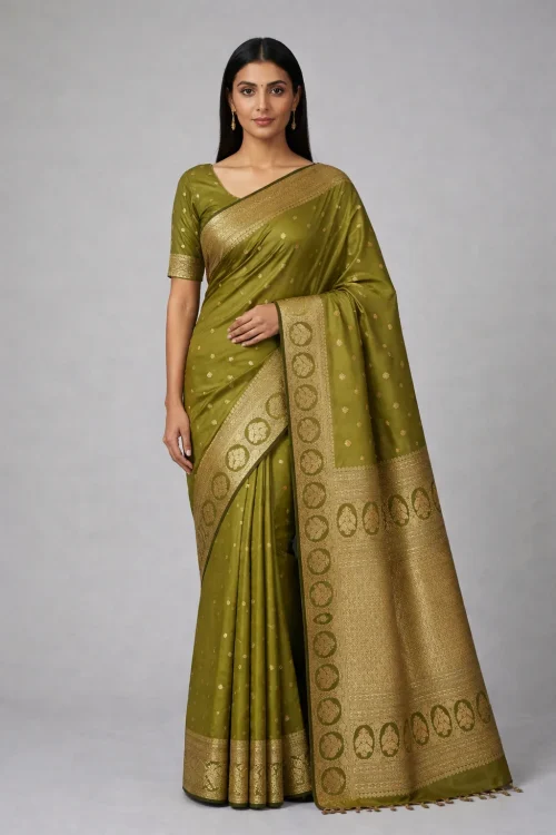 Olive Gold Semi Soft Silk Saree – Earthy Elegance