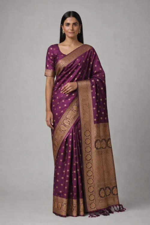 Indigo Purple Semi Soft Silk Saree – Midnight Majesty