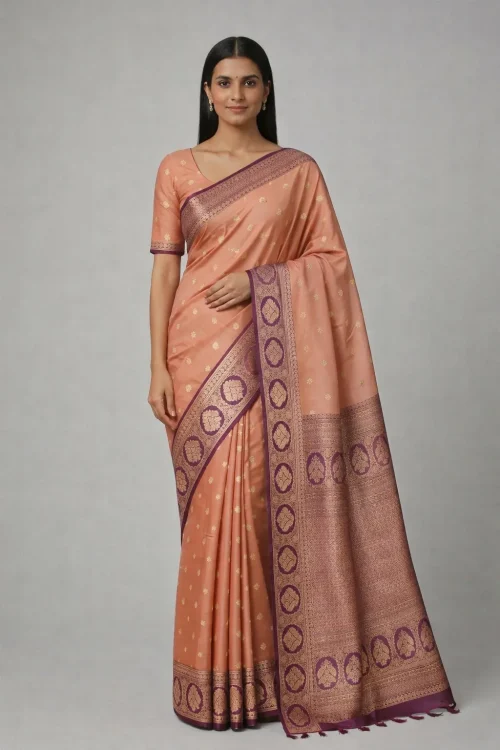 Peach & Wine Semi Soft Silk Saree – Soft Glow, Strong Presence
