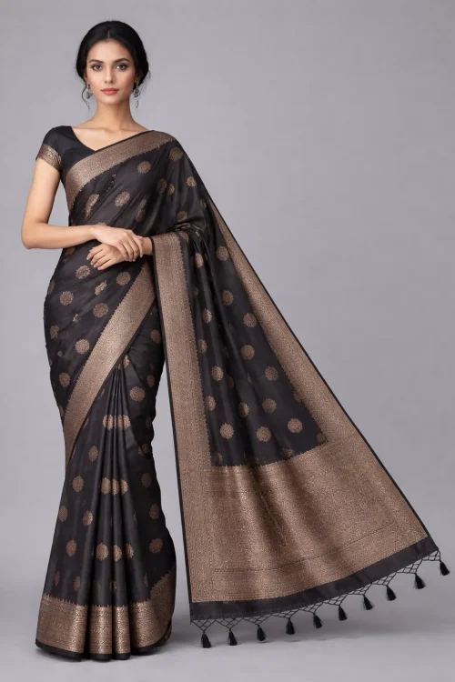 Charcoal Grey Semi Raw Silk Saree – Modern Heritage Edit