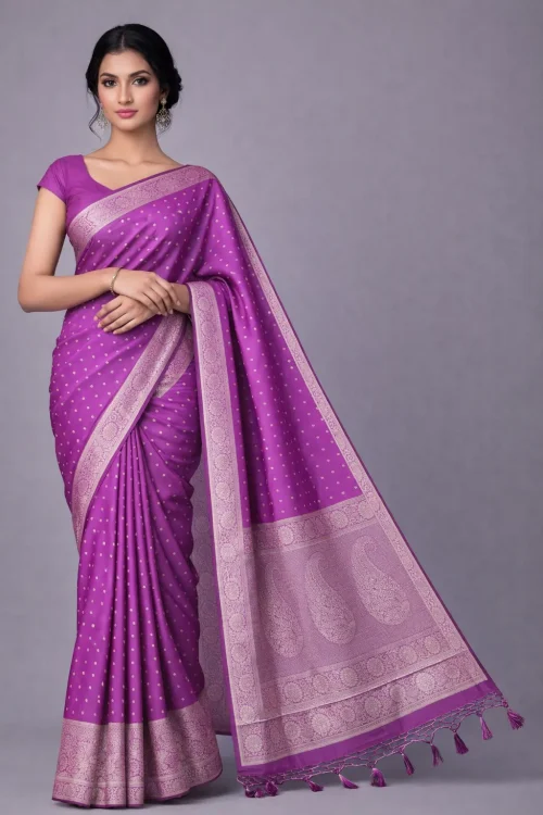 Purple Semi Raw Silk Saree – Regal Radiance