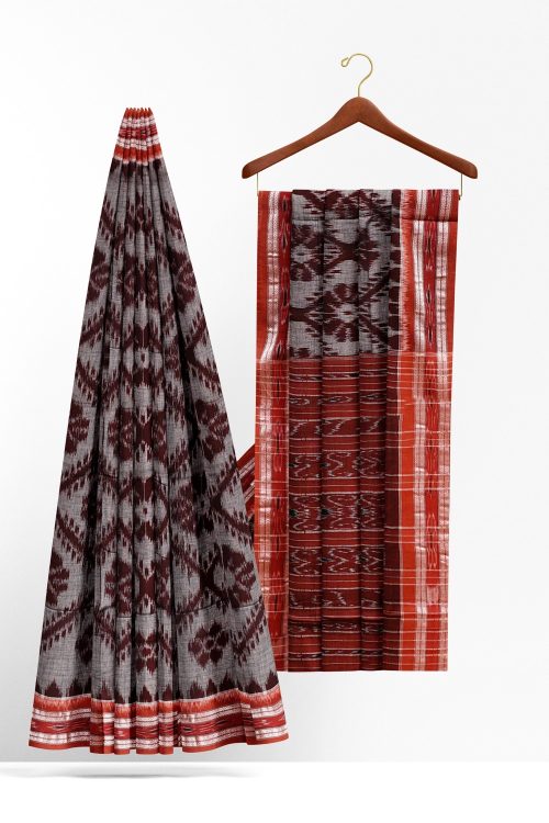 sri kumaran stores 102022 pochampalli cotton grey saree with red border 1 1