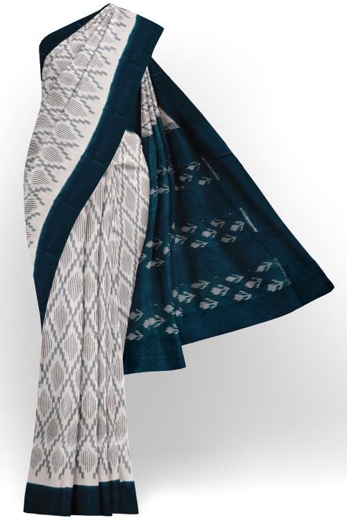 sri kumaran stores 102022 pochampalli cotton white saree with turquoise blue border 1 1