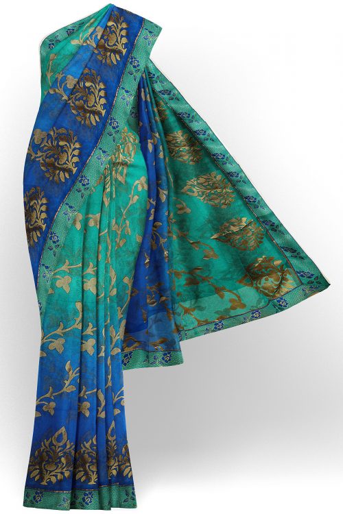 sri kumaran stores brasso saree blue and turquoise blue saree with turquoise blue border 1