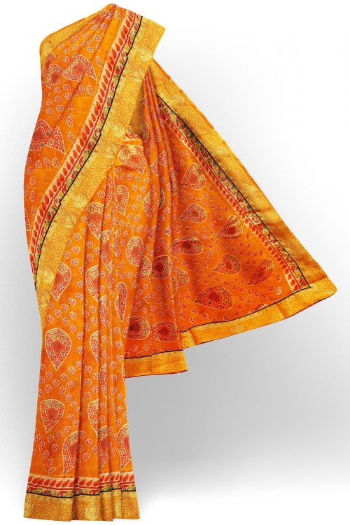 sri kumaran stores brasso saree orange saree with golden yellow border 1