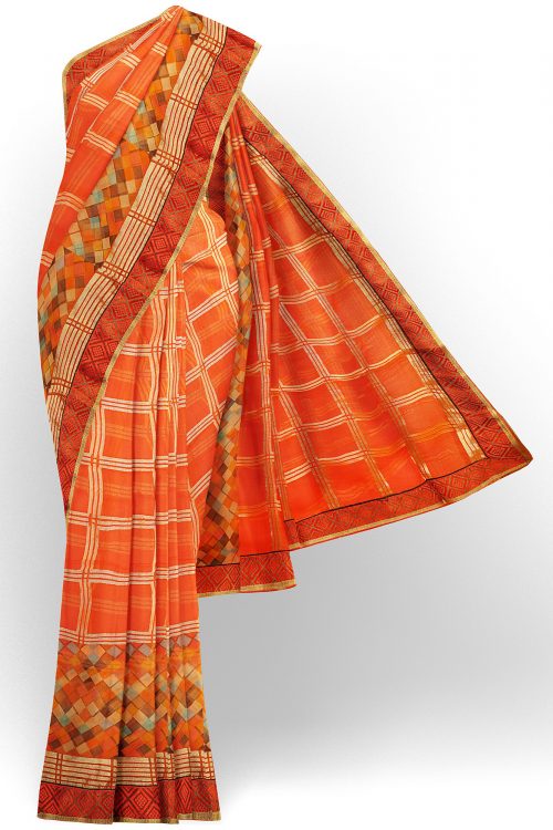 sri kumaran stores brasso saree orange saree with red border 1