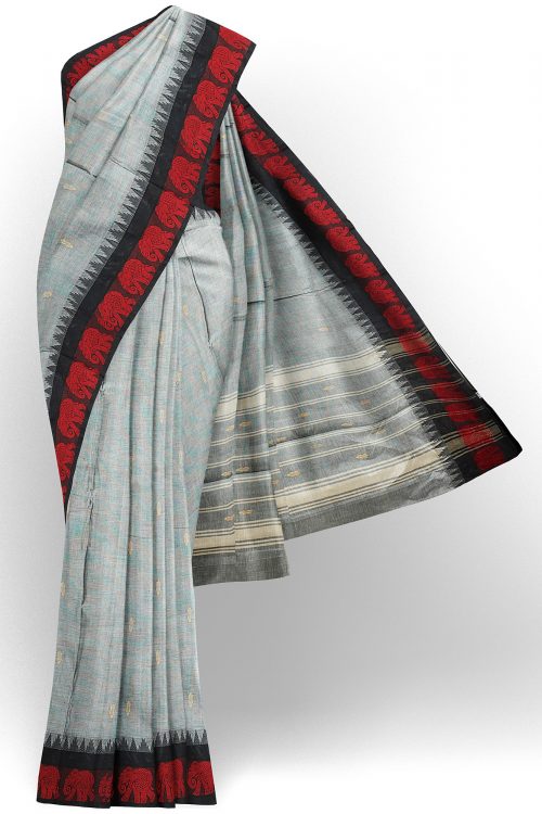 sri kumaran stores chettinad cotton grey saree with red border 1