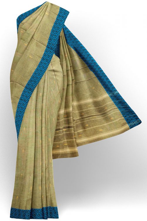 sri kumaran stores chettinad cotton light green saree with blue border 1