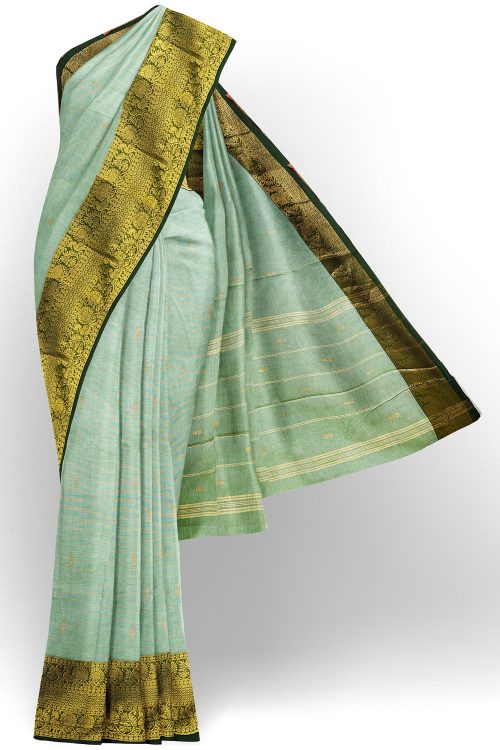 sri kumaran stores chettinad cotton mint green saree with golden border 1