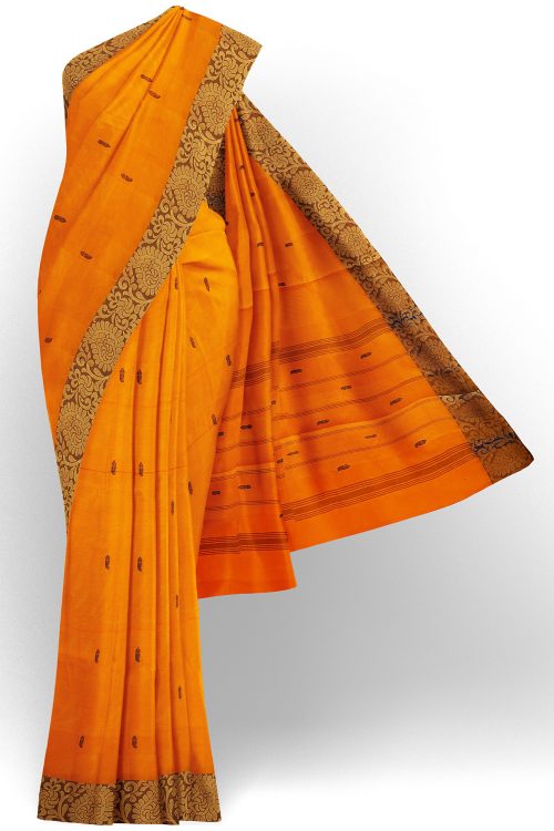 sri kumaran stores chettinad cotton orange saree with golden brown border 1