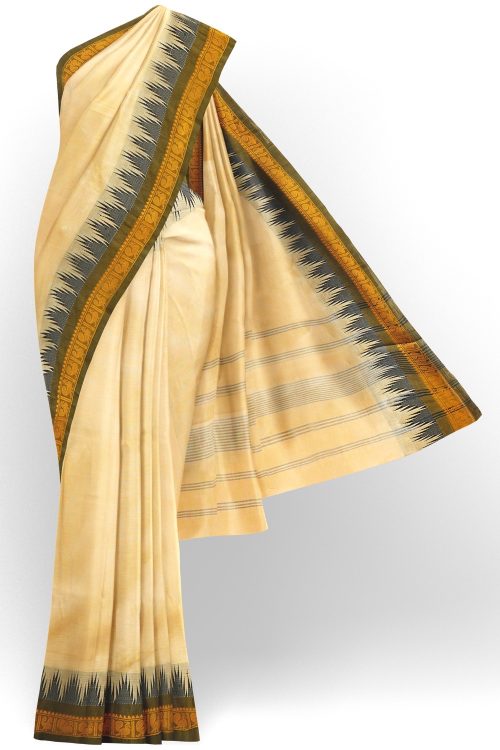 sri kumaran stores chettinad cotton saree sandal saree with yellowish black border 120221213