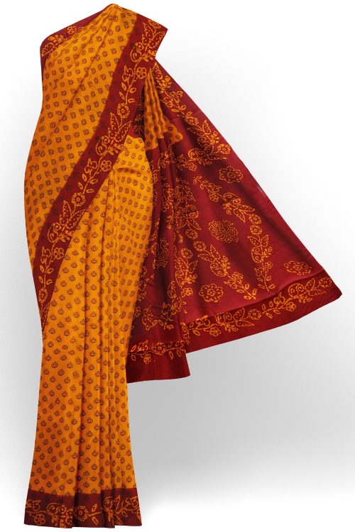 sri kumaran stores chungudi cotton saree dark yellow saree with red border 120221213