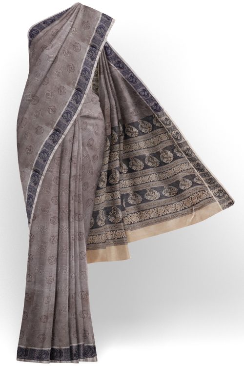 sri kumaran stores coimbatore cotton saree ash color saree with thread woven border 120221213