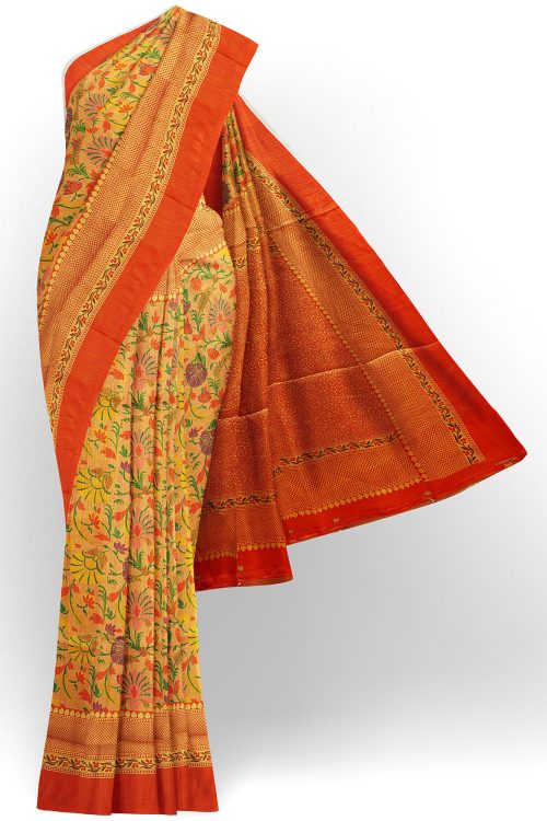 sri kumaran stores jakarta saree yellow saree with orange border 1