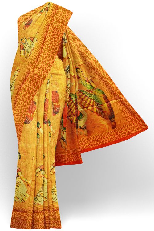 sri kumaran stores jakarta saree yellow saree with red border 1