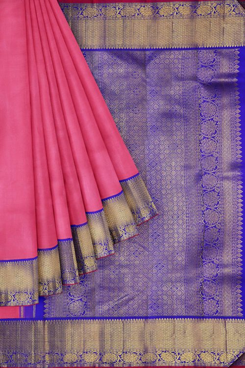 sri kumaran stores kanchipuram silk saree baby pink saree with golden blue border 1
