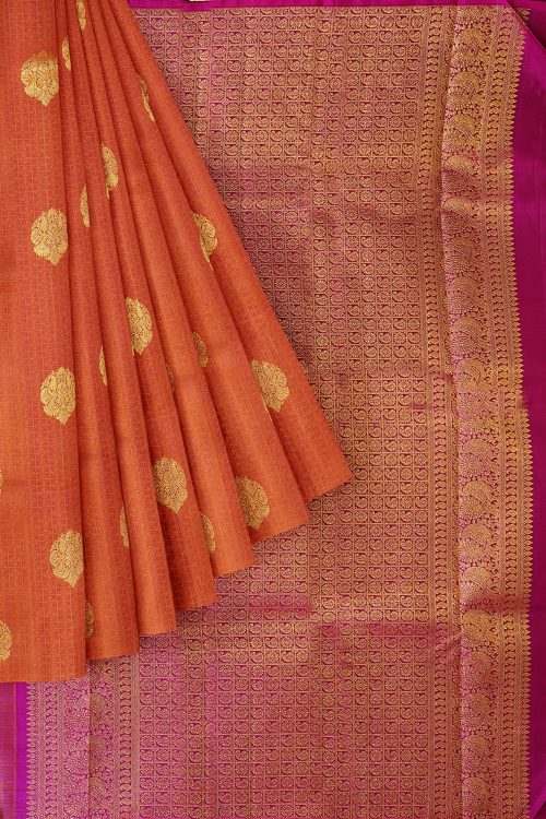 sri kumaran stores kanchipuram silk saree biscuit brown saree with brown border 1