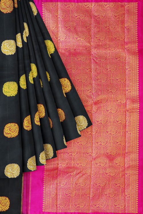 sri kumaran stores kanchipuram silk saree black saree with black border 2 1