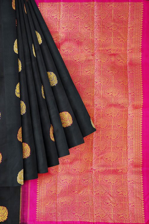 sri kumaran stores kanchipuram silk saree black saree with black border 3 1