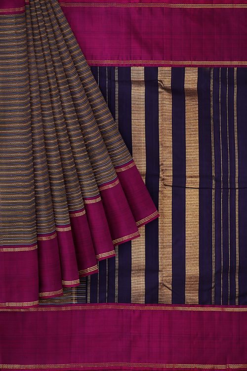 sri kumaran stores kanchipuram silk saree blue and black saree with maroon border 1