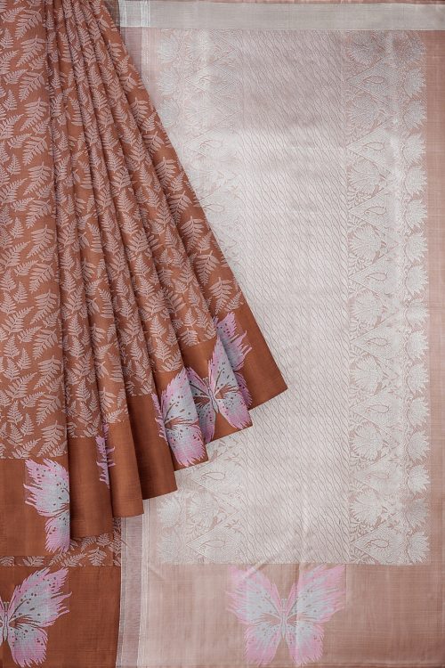 sri kumaran stores kanchipuram silk saree brown saree with brown border 1