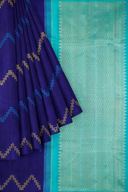 sri kumaran stores kanchipuram silk saree dark blue saree with dark blue border 1 1