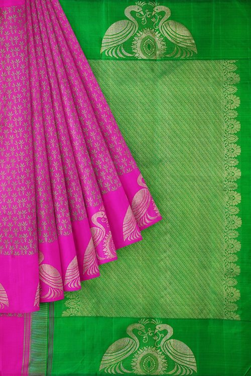 sri kumaran stores kanchipuram silk saree dark pink saree with pink border 1