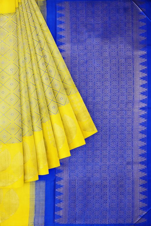 sri kumaran stores kanchipuram silk saree dark yellow saree with bright yellow border 1