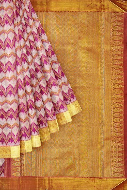 sri kumaran stores kanchipuram silk saree half white saree with golden colour border 1