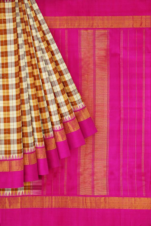 sri kumaran stores kanchipuram silk saree half white saree with pink border 1