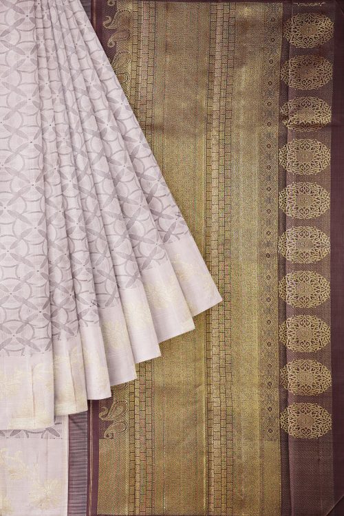 sri kumaran stores kanchipuram silk saree light brown saree with white border 1